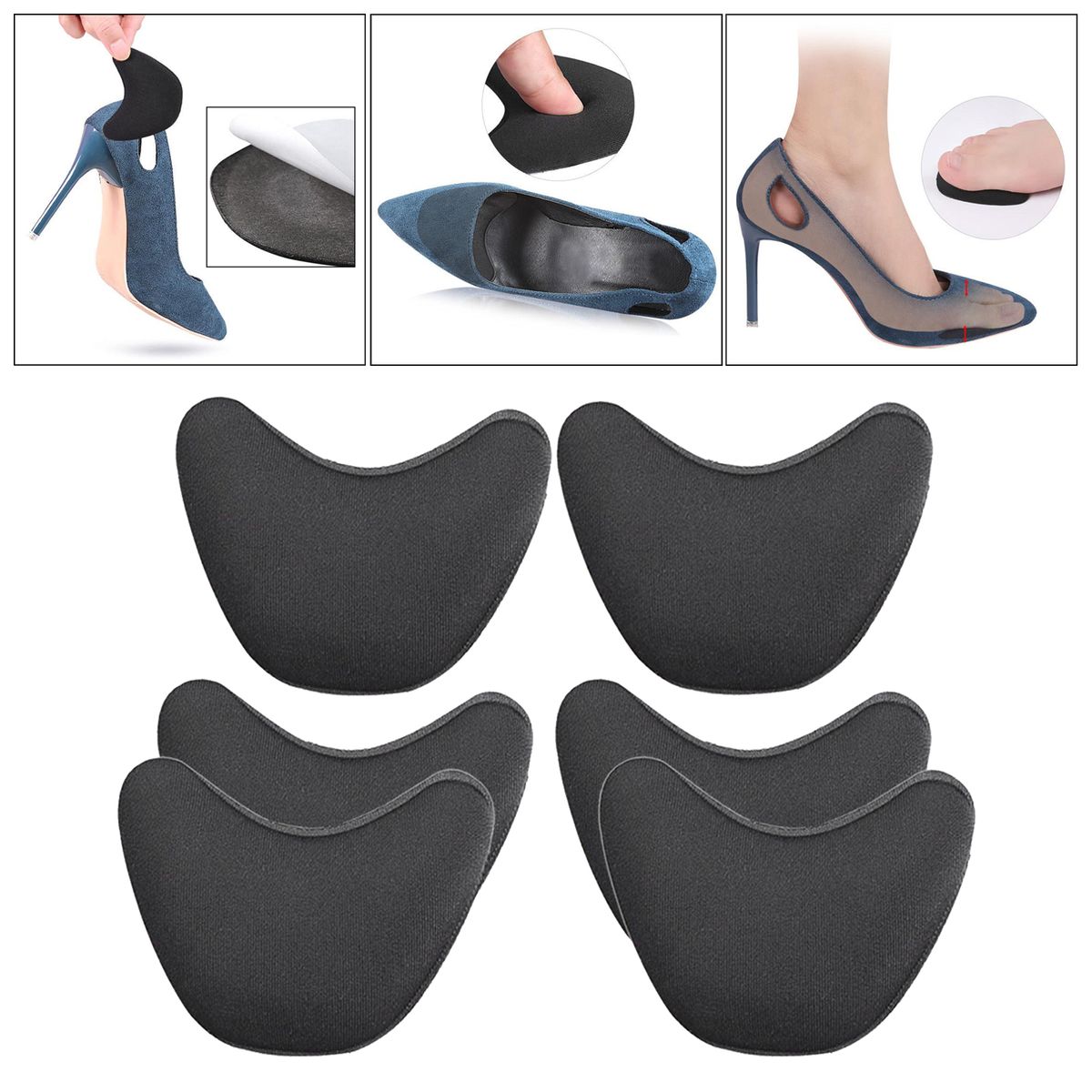 3 Pairs Shoe Filler Inserts Reusable Toe Plug Foot Brace Pads Black