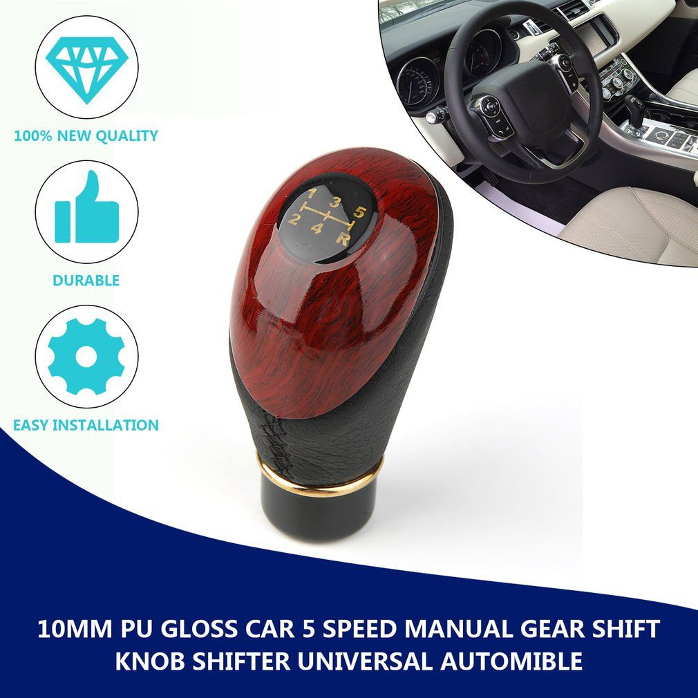 10mm PU Gloss Car 5 Speed Manual Gear Shift Knob Shifter Universal Automible