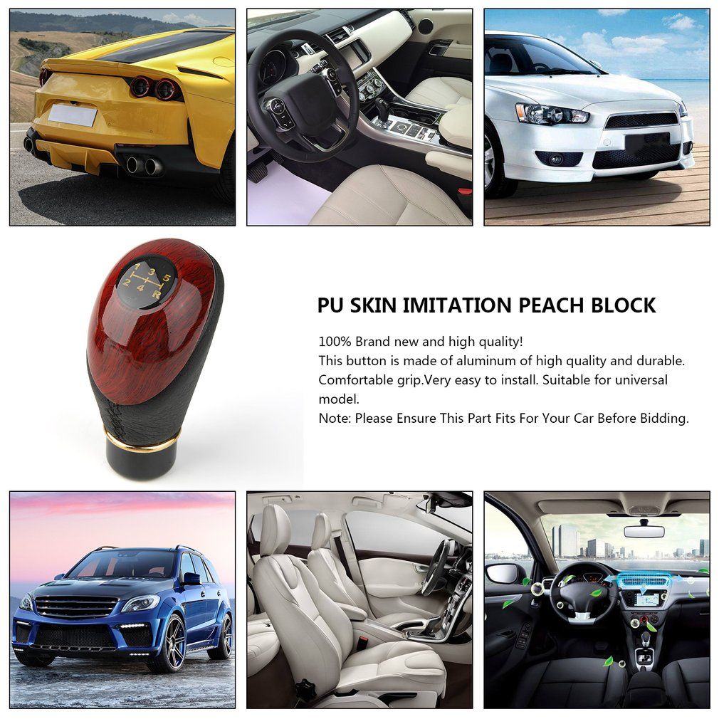 10mm PU Gloss Car 5 Speed Manual Gear Shift Knob Shifter Universal Automible