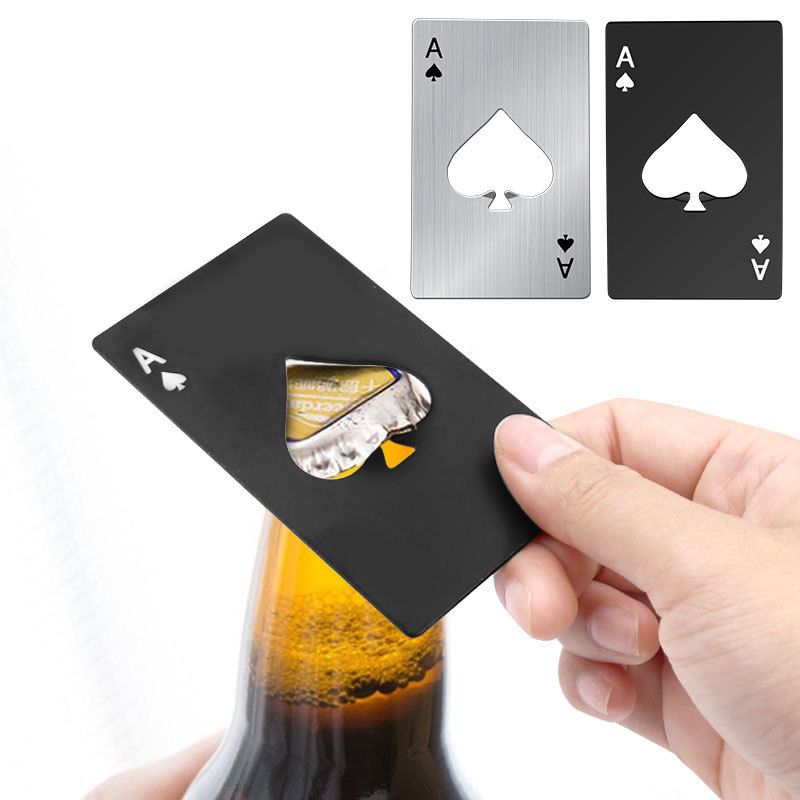 Black/Silver Poker Card Beer Bottle Opener Metal Mini