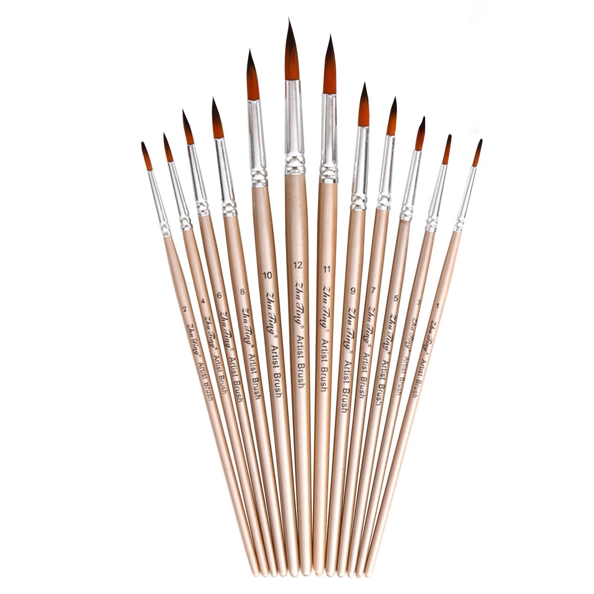 12pcs Paint Brushes Set Kit Round Pointed Tip Brushes With