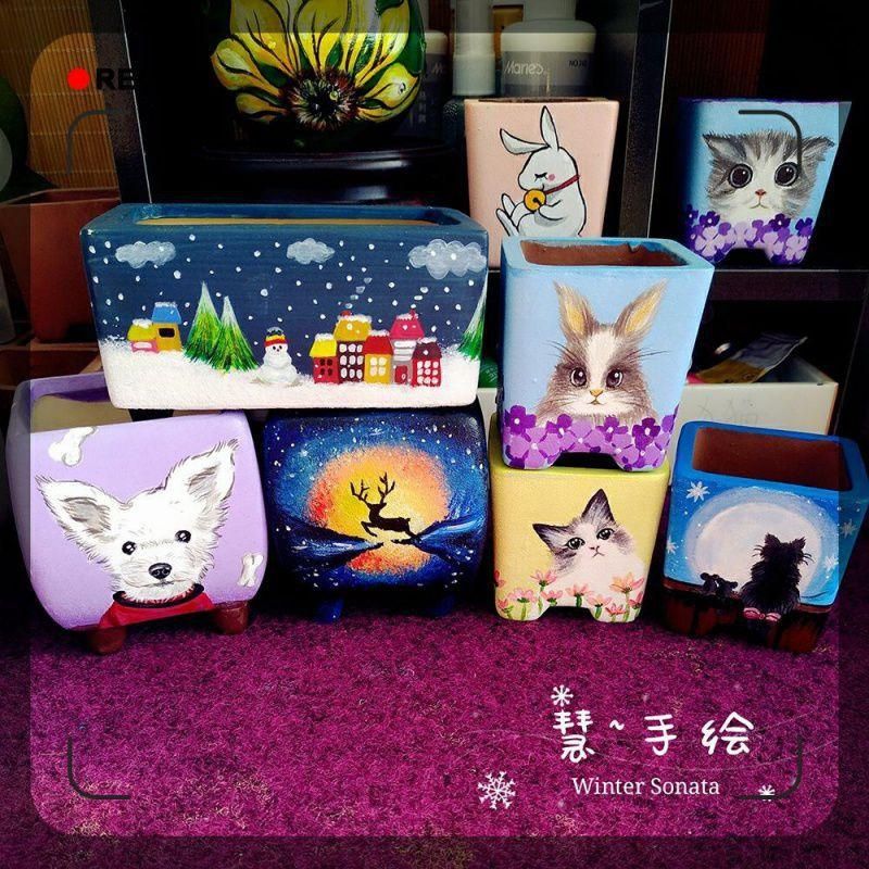 Square Plain Braised Succulent Flower Pot Hand Painted DIY Children's Three-Dimensional Creativity Painted Graffiti Ceramic Large and Small Flower Pot
