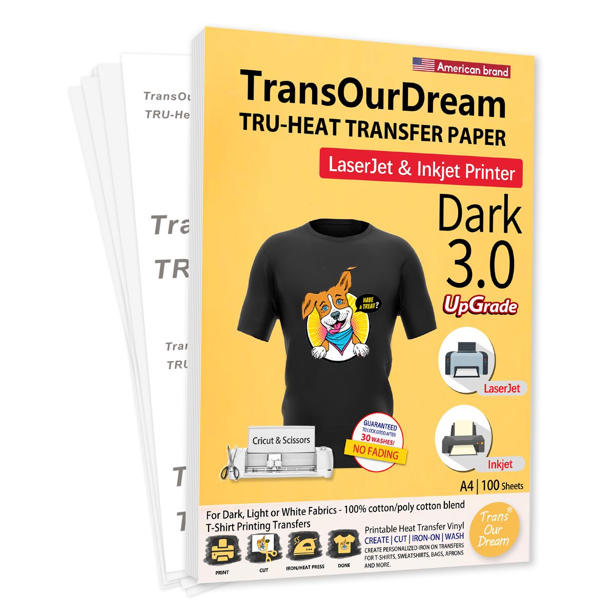 Dark Transfer Paper For Inkjet & Laserjet Printers Upgraded 3.0 A4 100 Pieces.