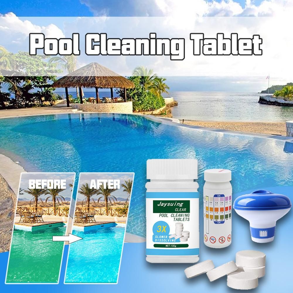 100g/3.5oz Swimming Pool Cleaning Tablet with 1pcs Tablet Dispenser 50pcs PH Test Papers Swimming Pool Guard Pool Care Accessory