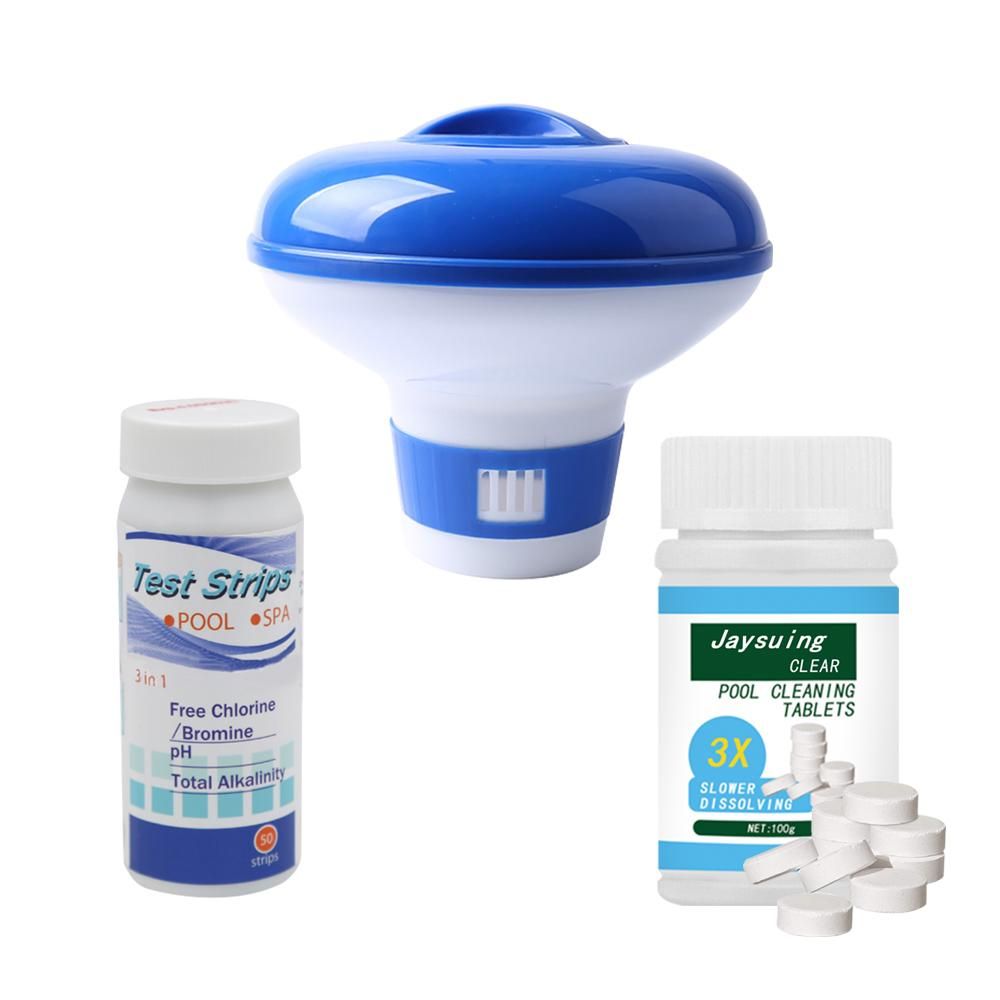 100g/3.5oz Swimming Pool Cleaning Tablet with 1pcs Tablet Dispenser 50pcs PH Test Papers Swimming Pool Guard Pool Care Accessory
