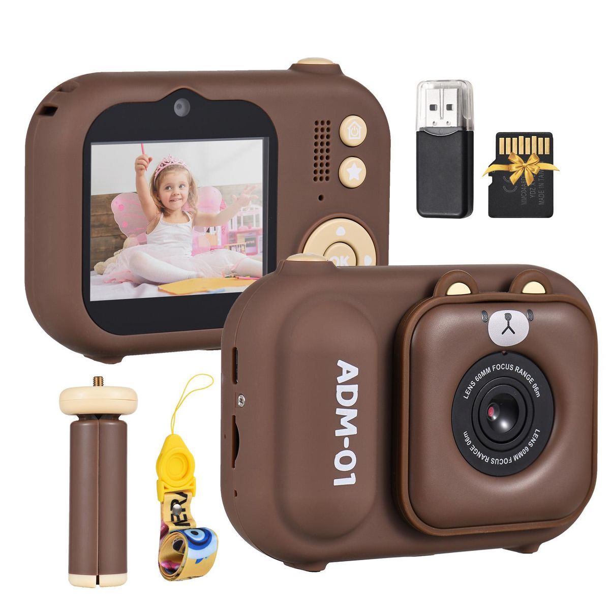 1080P Kids Digital Camera Mini Video Camera for Kids 48MP 2.4 Inch IPS Screen Dual Lens Built-in Battery with 32GB Memory Card & Card Reader & Desktop Tripod Birthday Christmas Gift for Boys Girls