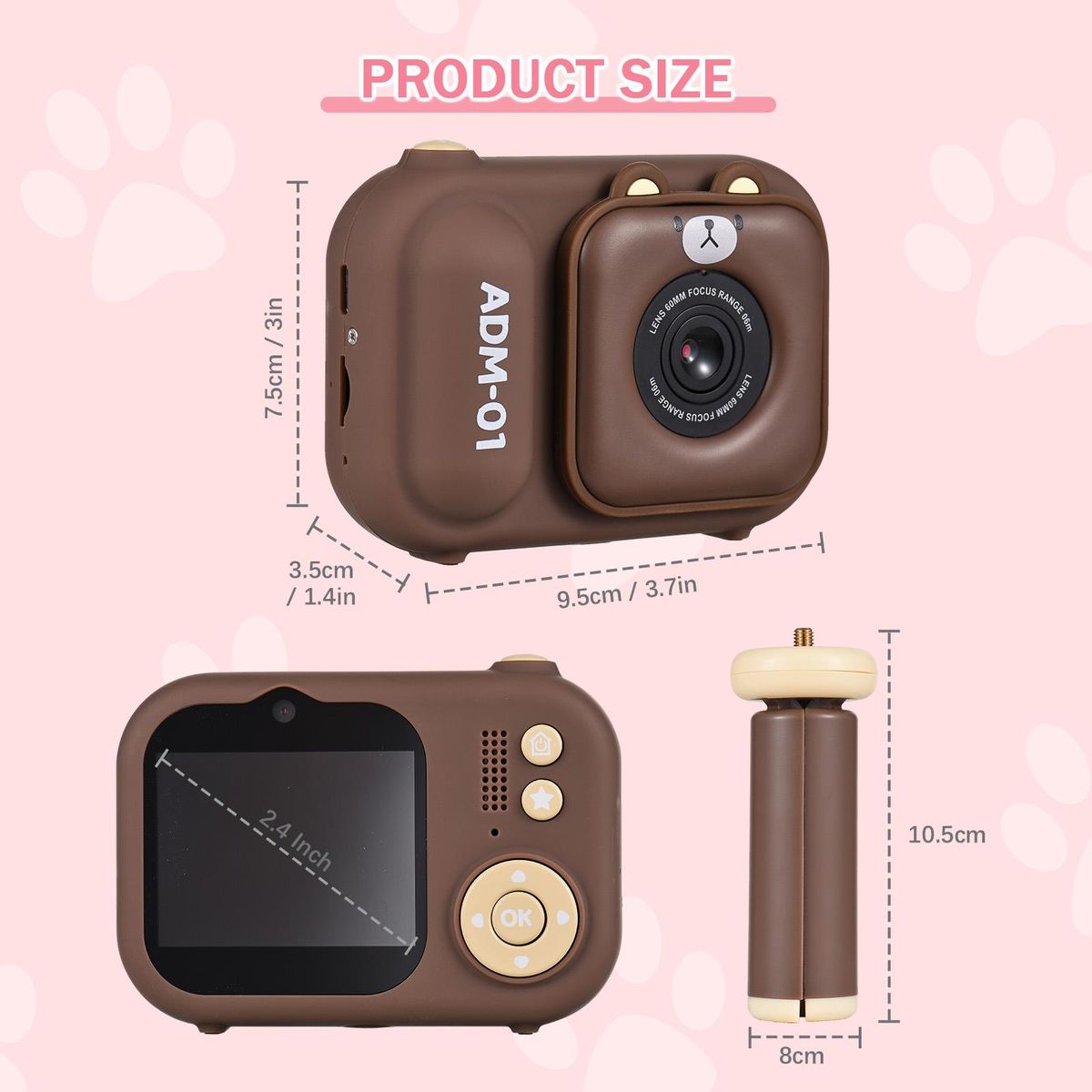 1080P Kids Digital Camera Mini Video Camera for Kids 48MP 2.4 Inch IPS Screen Dual Lens Built-in Battery with 32GB Memory Card & Card Reader & Desktop Tripod Birthday Christmas Gift for Boys Girls
