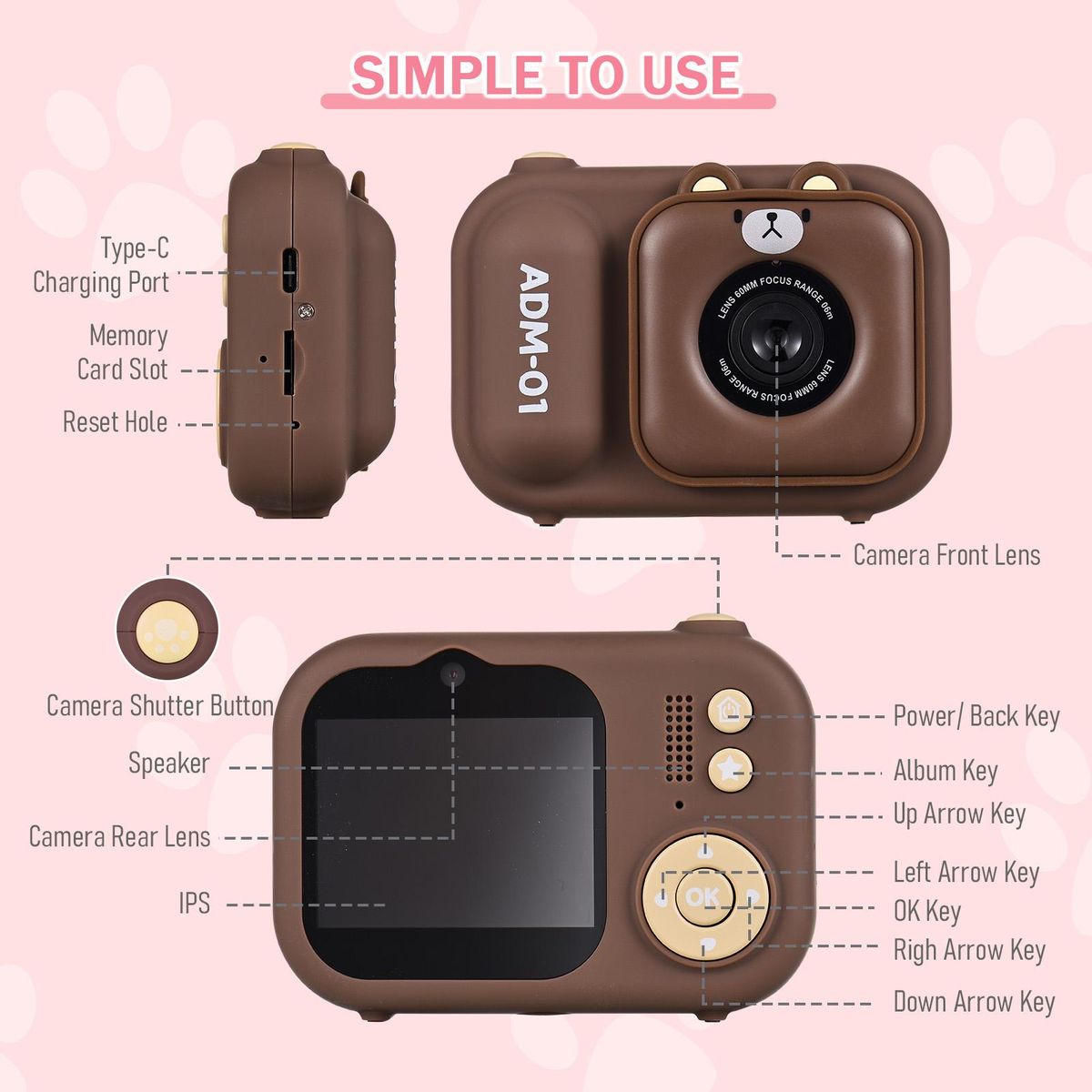1080P Kids Digital Camera Mini Video Camera for Kids 48MP 2.4 Inch IPS Screen Dual Lens Built-in Battery with 32GB Memory Card & Card Reader & Desktop Tripod Birthday Christmas Gift for Boys Girls