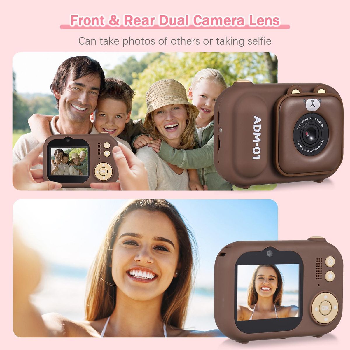1080P Kids Digital Camera Mini Video Camera for Kids 48MP 2.4 Inch IPS Screen Dual Lens Built-in Battery with 32GB Memory Card & Card Reader & Desktop Tripod Birthday Christmas Gift for Boys Girls