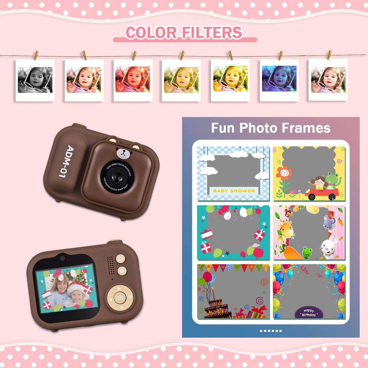 1080P Kids Digital Camera Mini Video Camera for Kids 48MP 2.4 Inch IPS Screen Dual Lens Built-in Battery with 32GB Memory Card & Card Reader & Desktop Tripod Birthday Christmas Gift for Boys Girls