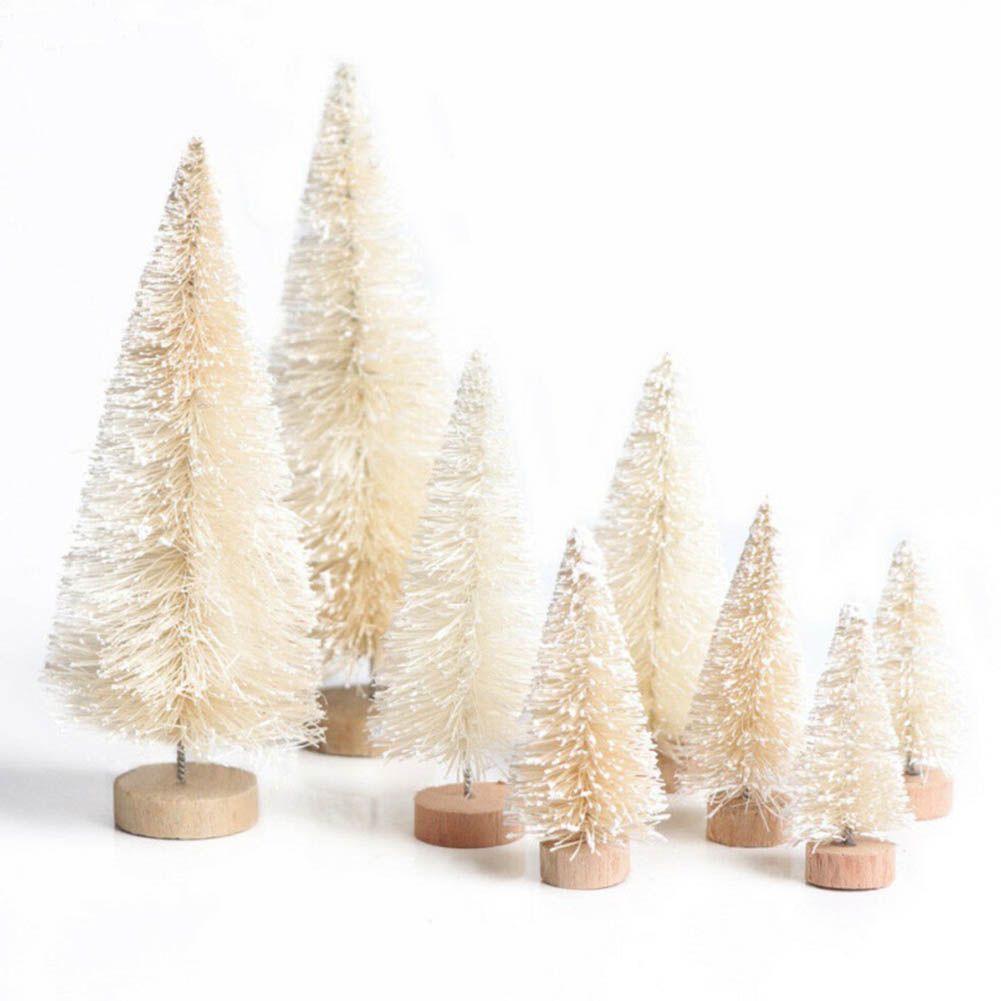 8Pcs Mini Christmas Trees Snowy Pine Xmas Party-Beige