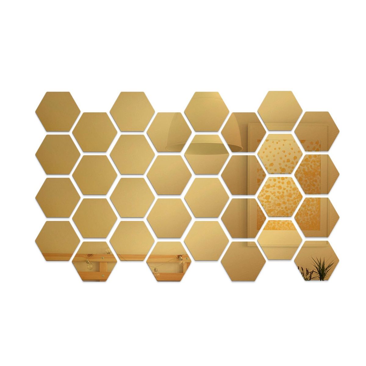 32PCS Hexagon Mirror Wall Stickers Removable Wall Decals Acrylic Decorative Mirror DIY Home Decorations for Bedroom Bathroom Living Room