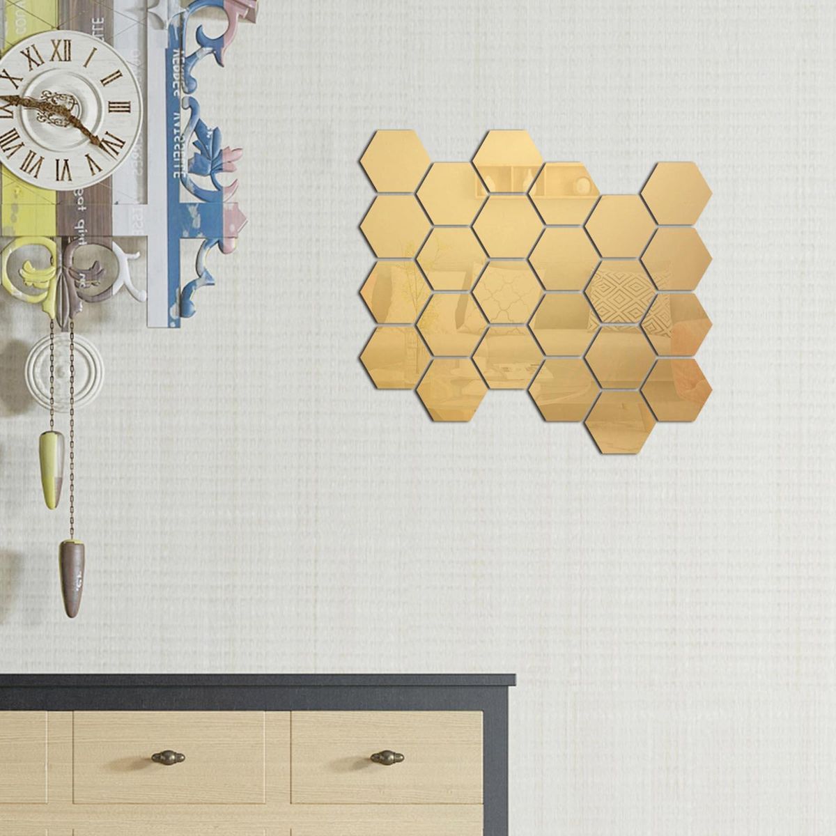 32PCS Hexagon Mirror Wall Stickers Removable Wall Decals Acrylic Decorative Mirror DIY Home Decorations for Bedroom Bathroom Living Room