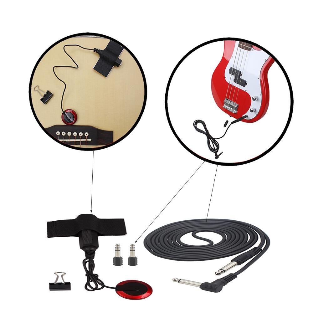 Universal String Instrument Pickup Set with Pickup + 6.35mm Audio Cable + 2pcs 6.35mm to 3.5mm Adapters + Metal Clip for Guitar Violin Ukulele Musical Instrument Accessories