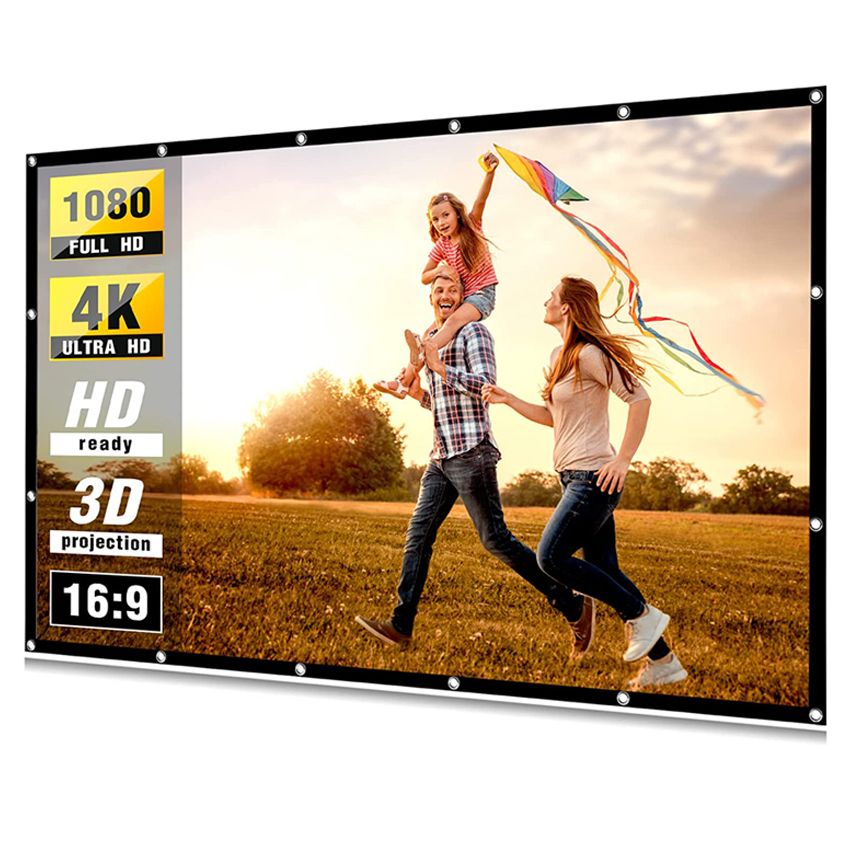 150'' Portable Manual Projector Screen HD 16:9 White Dacron