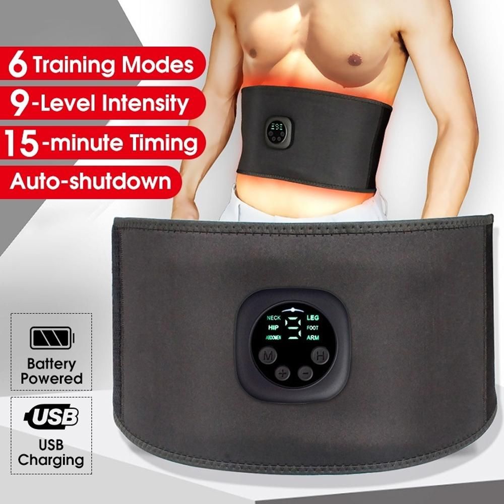 Intelligent Unisex USB Rechargeable EMS Fitness Trainer Belt LED Display Electrical Muscle Stimulator Abdominal Muscle Sticker Home Muscle Training Device