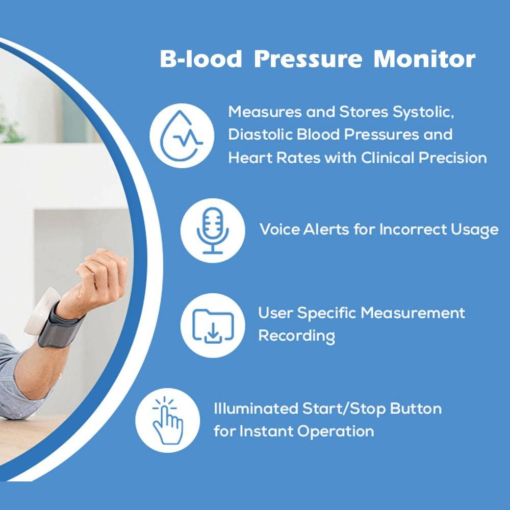 Household Automatic Wrist Digital Electronic Blood-Pressure Meter Portable Sphygmomanometer with English Voice Broadcast Function Powered By 2 AAA Batteries