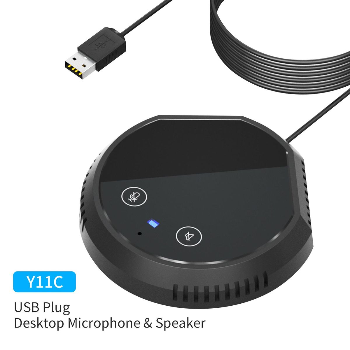 Desktop USB Conference Speakerphone Microphone 360° Omnidirectional Condenser Plug & Play PC Computer Mic Support BT Speaker Touch-Sensor Buttons Mute Function Compatible with Windows Mac for PC Laptop Video Conference Recor