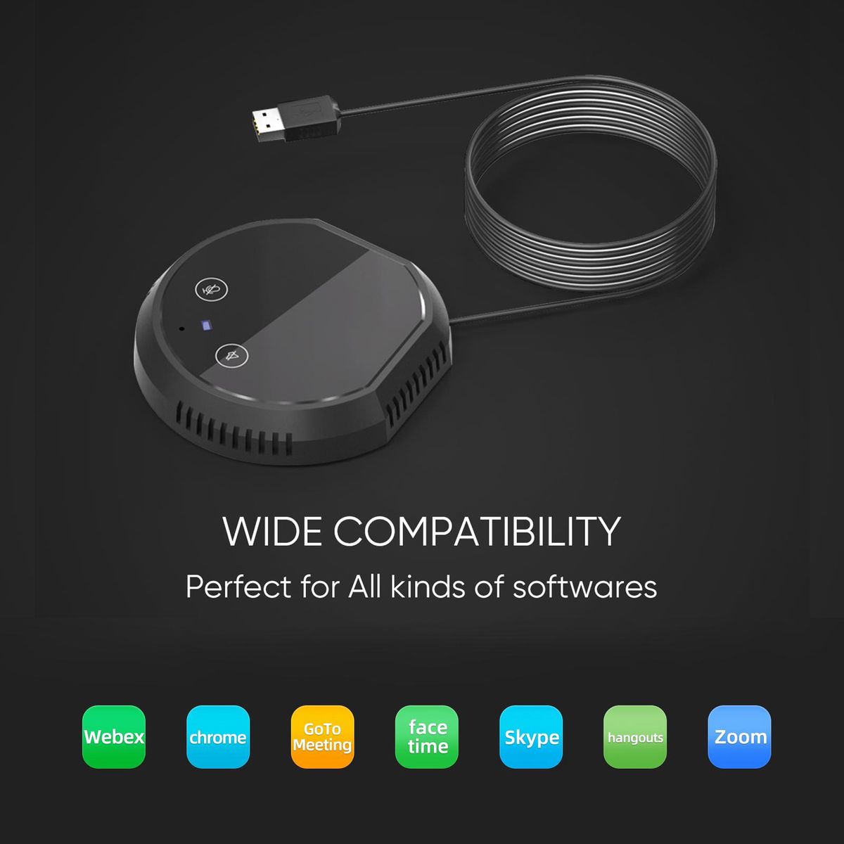 Desktop USB Conference Speakerphone Microphone 360° Omnidirectional Condenser Plug & Play PC Computer Mic Support BT Speaker Touch-Sensor Buttons Mute Function Compatible with Windows Mac for PC Laptop Video Conference Recor