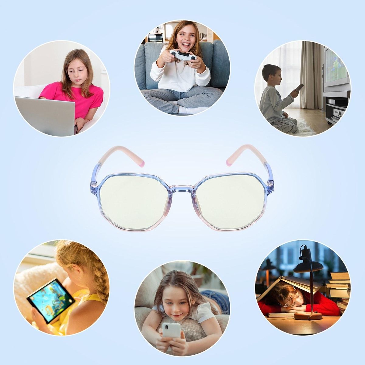 Kids Blue Light Blocking Glasses Anti Blue Ray Computer Glasses TR90 Lightweight Eyewear Frame