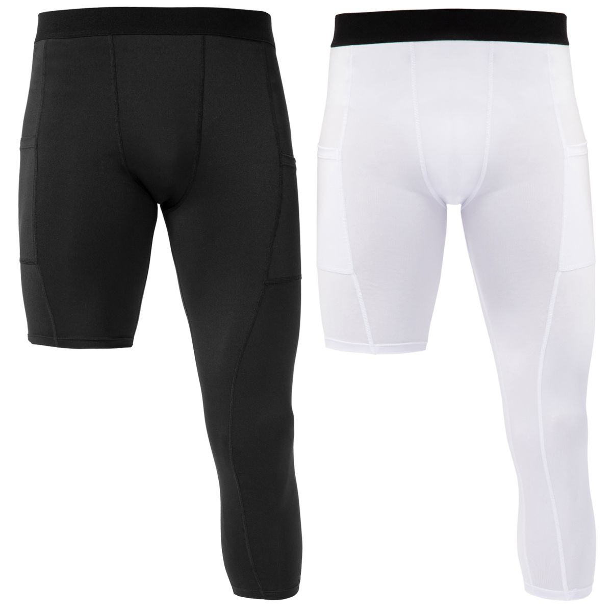 Men One Leg Tight Pants 3/4 Leggings Athletic Base Layer Men
