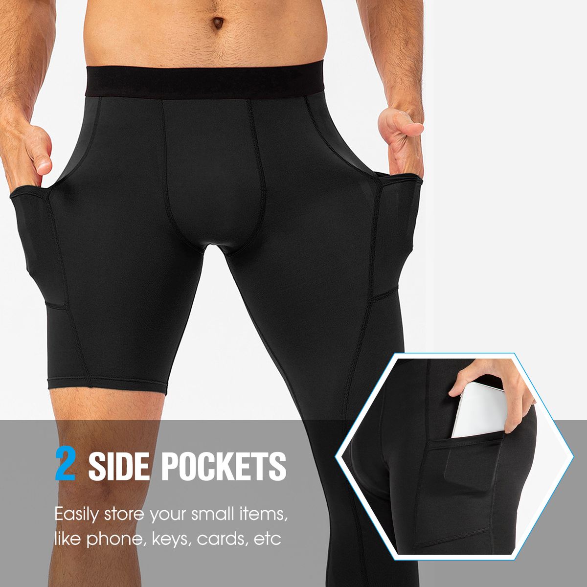 Men One Leg Tight Pants 3/4 Leggings Athletic Base Layer Men
