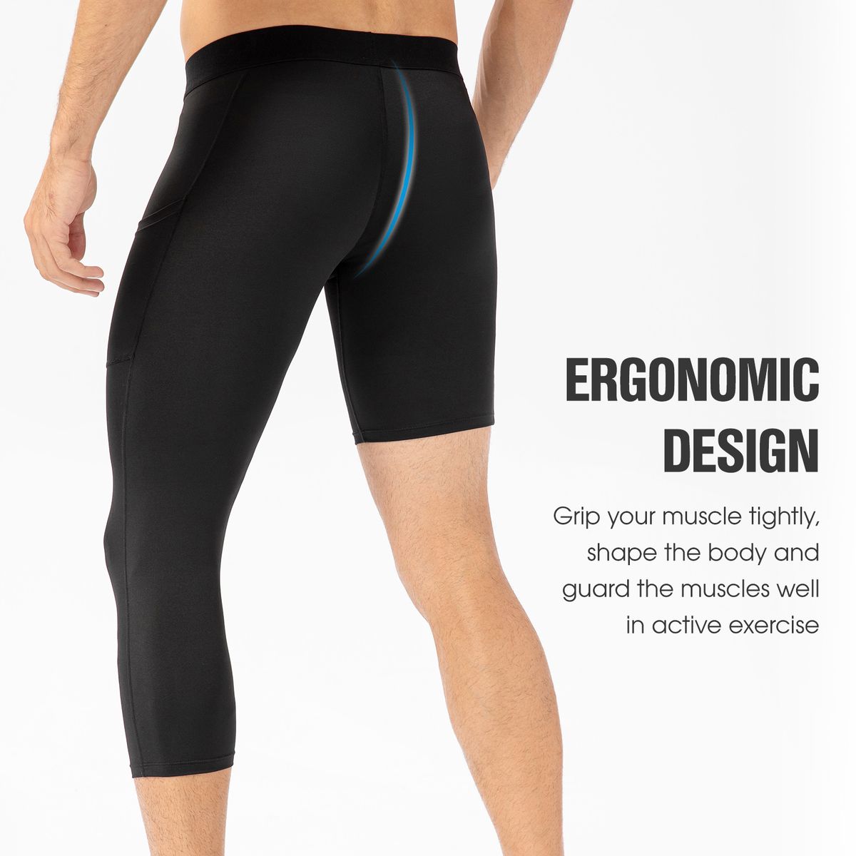 Men One Leg Tight Pants 3/4 Leggings Athletic Base Layer Men