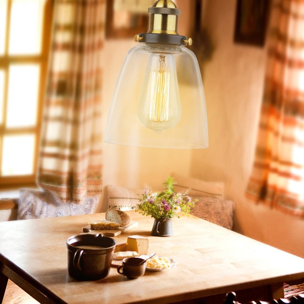 Tomshine Glass Pendant Light Lamp Retro Vintage E27 Bulb Base Socket Simple Compact Design for Restaurant Living Room Cafe Shop Bedroom