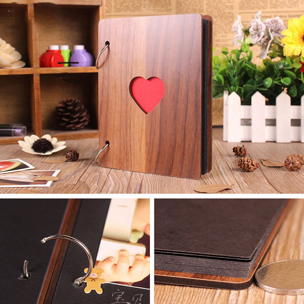 DIY Photo Album Wood Cover Anniversary Scrapbook 6 Inches
