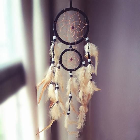 Double Circle Dream Catcher with Feathers Hanging Decoration Bedroom Ornament-Red
