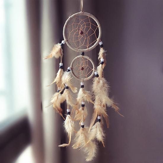 Double Circle Dream Catcher with Feathers Hanging Decoration Bedroom Ornament-Red