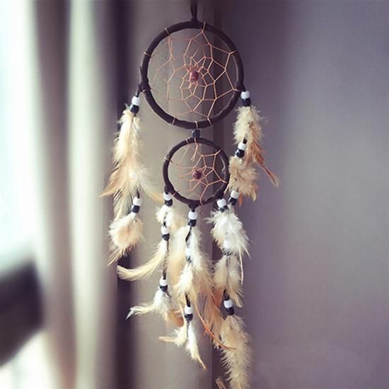 Double Circle Dream Catcher with Feathers Hanging Decoration Bedroom Ornament-Red