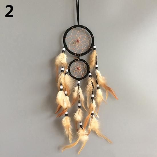 Double Circle Dream Catcher with Feathers Hanging Decoration Bedroom Ornament-Red