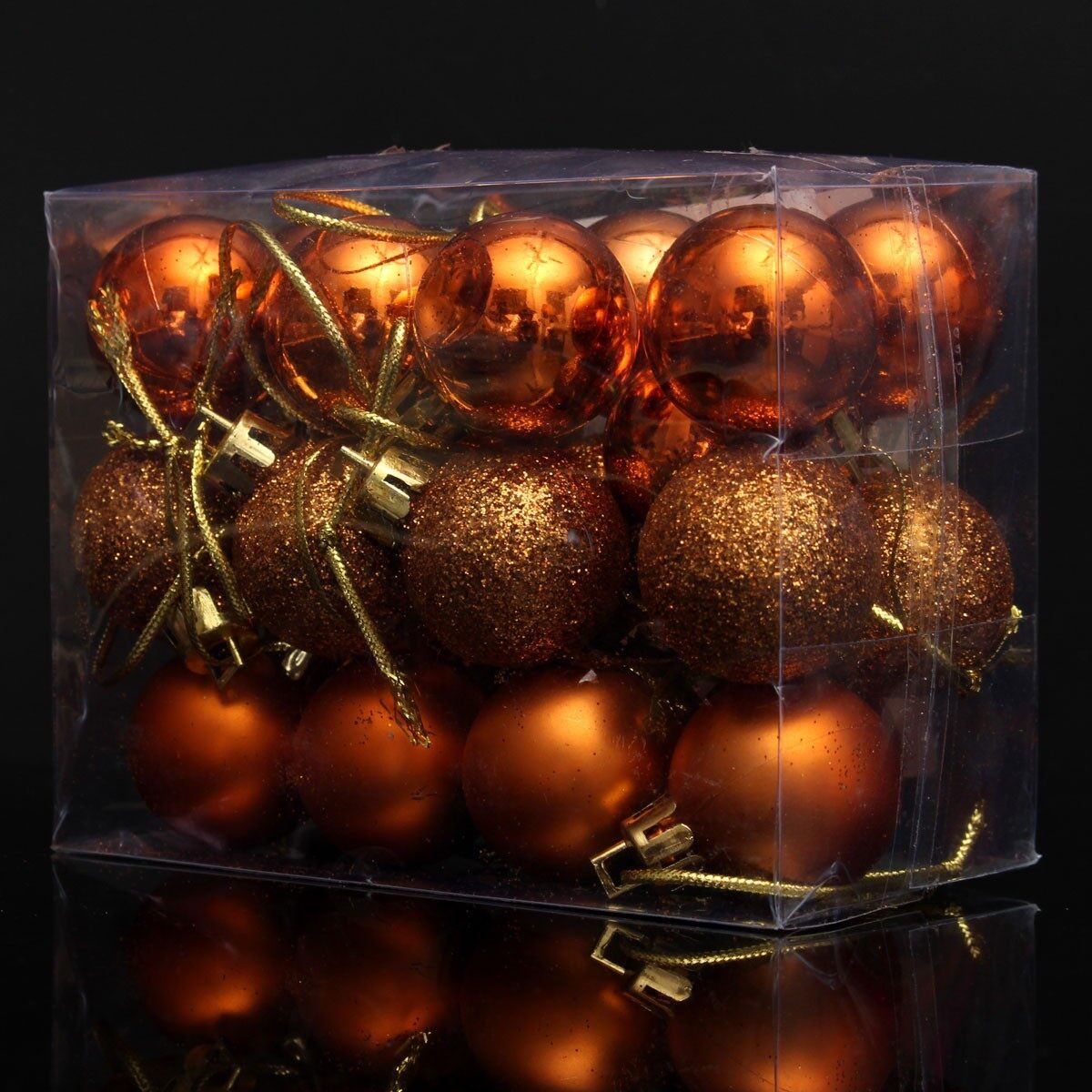 24Pcs Glitter Christmas Balls Baubles Xmas Tree Hanging Ornament Christmas Decor Brown Brown