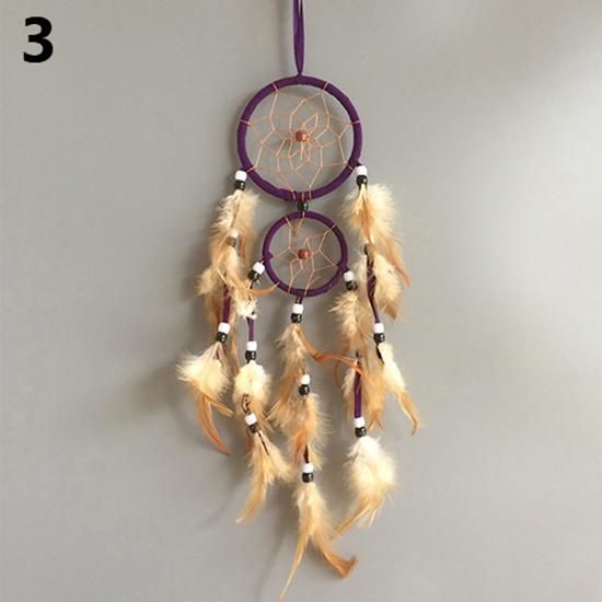 Double Circle Dream Catcher with Feathers Hanging Decoration Bedroom Ornament-Purple