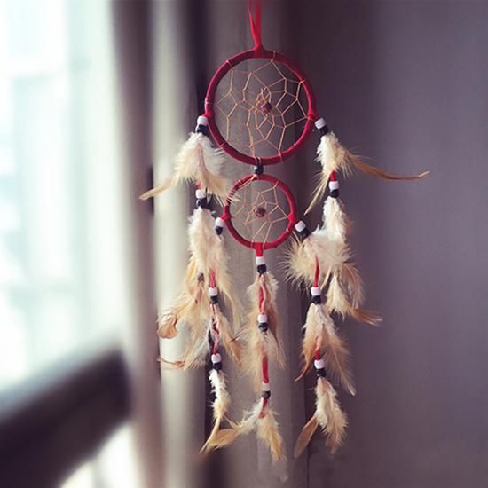 Double Circle Dream Catcher with Feathers Hanging Decoration Bedroom Ornament-Purple