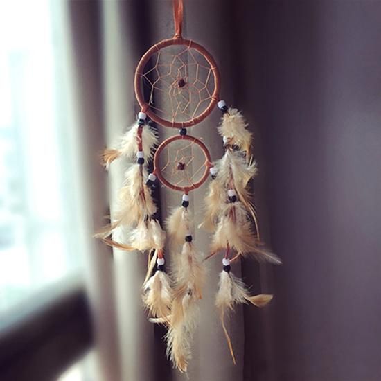 Double Circle Dream Catcher with Feathers Hanging Decoration Bedroom Ornament-Purple