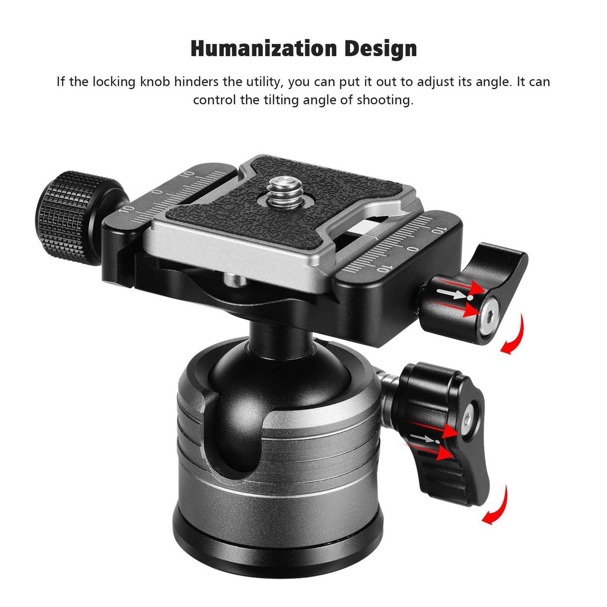 CNC Aluminum Alloy Dual Panoramic Ball Head Low Center of Gravity Single U Notch Design with 1/4 Inch Screw Mount for DSLR ILDC Cameras Tripod Monopod Max. Load 10kg Grey