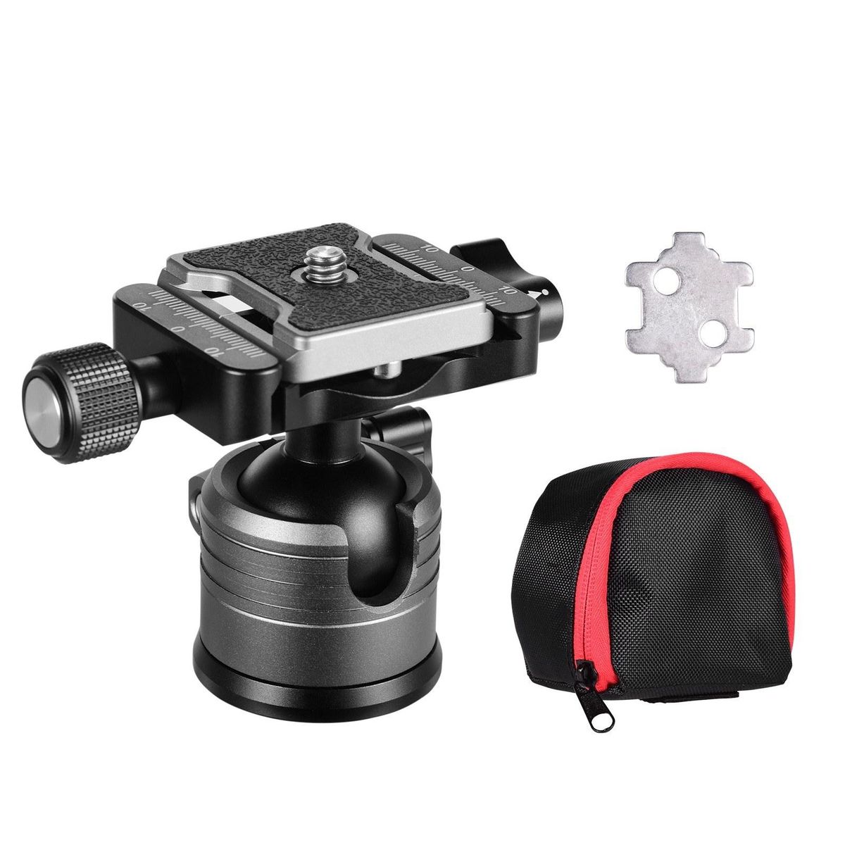 CNC Aluminum Alloy Dual Panoramic Ball Head Low Center of Gravity Single U Notch Design with 1/4 Inch Screw Mount for DSLR ILDC Cameras Tripod Monopod Max. Load 10kg Grey