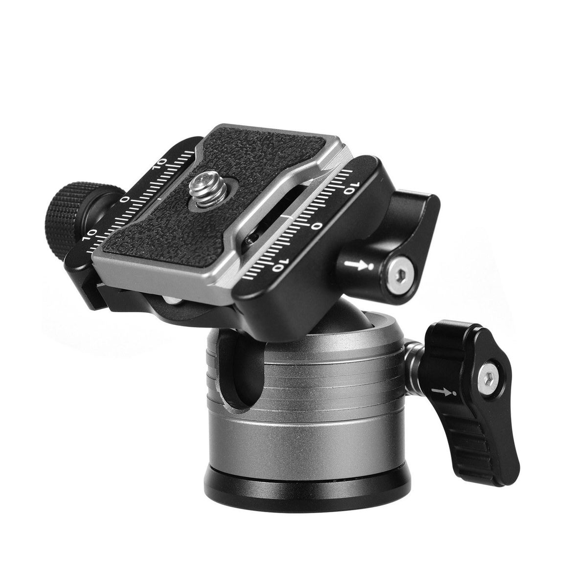 CNC Aluminum Alloy Dual Panoramic Ball Head Low Center of Gravity Single U Notch Design with 1/4 Inch Screw Mount for DSLR ILDC Cameras Tripod Monopod Max. Load 10kg Grey
