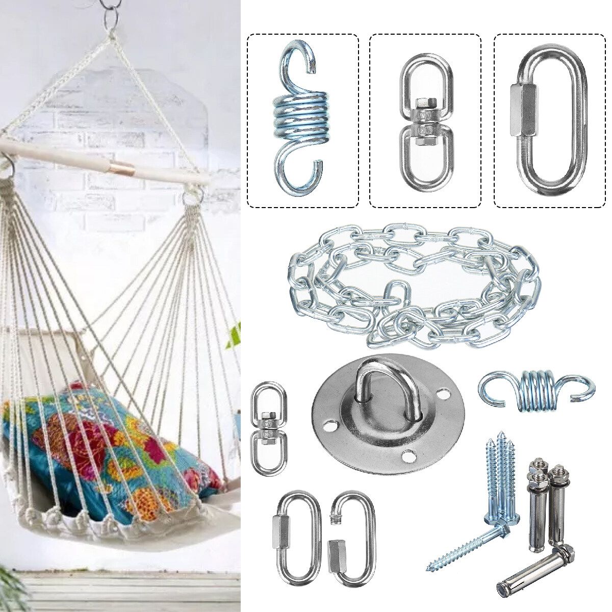 700LB Hammock Chair Hanging Kit Stainless Steel Spring Swivel Hook Ceiling Mount