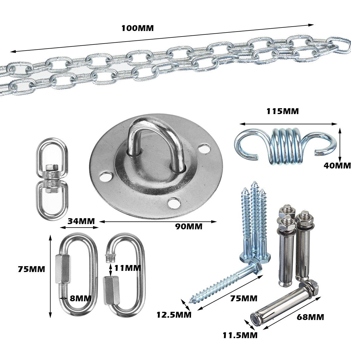 700LB Hammock Chair Hanging Kit Stainless Steel Spring Swivel Hook Ceiling Mount