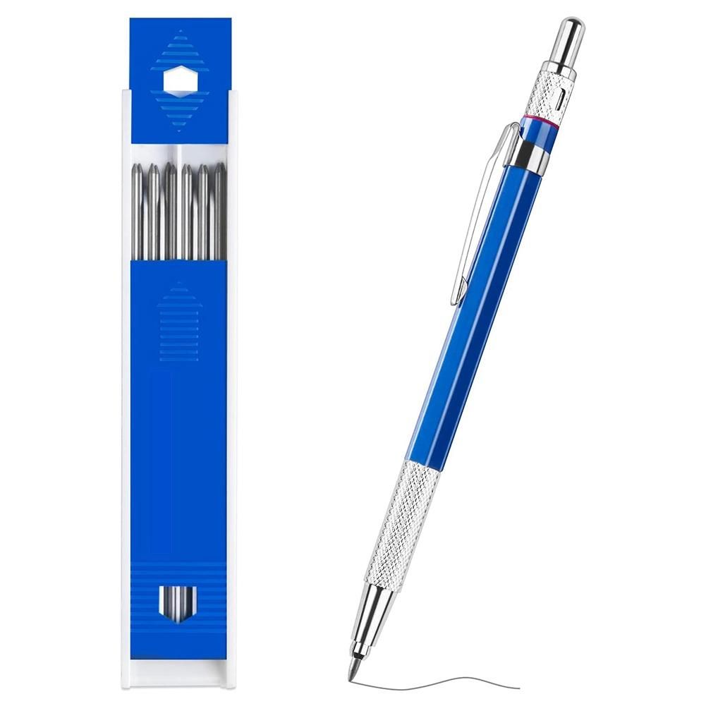Welders Pencil with 6Pcs Round Refills, 2.0 mm Mechanical Pencil Marker for Pipe Fitter Welder Construction Woodworking