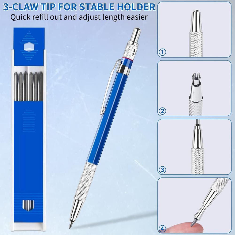 Welders Pencil with 6Pcs Round Refills, 2.0 mm Mechanical Pencil Marker for Pipe Fitter Welder Construction Woodworking