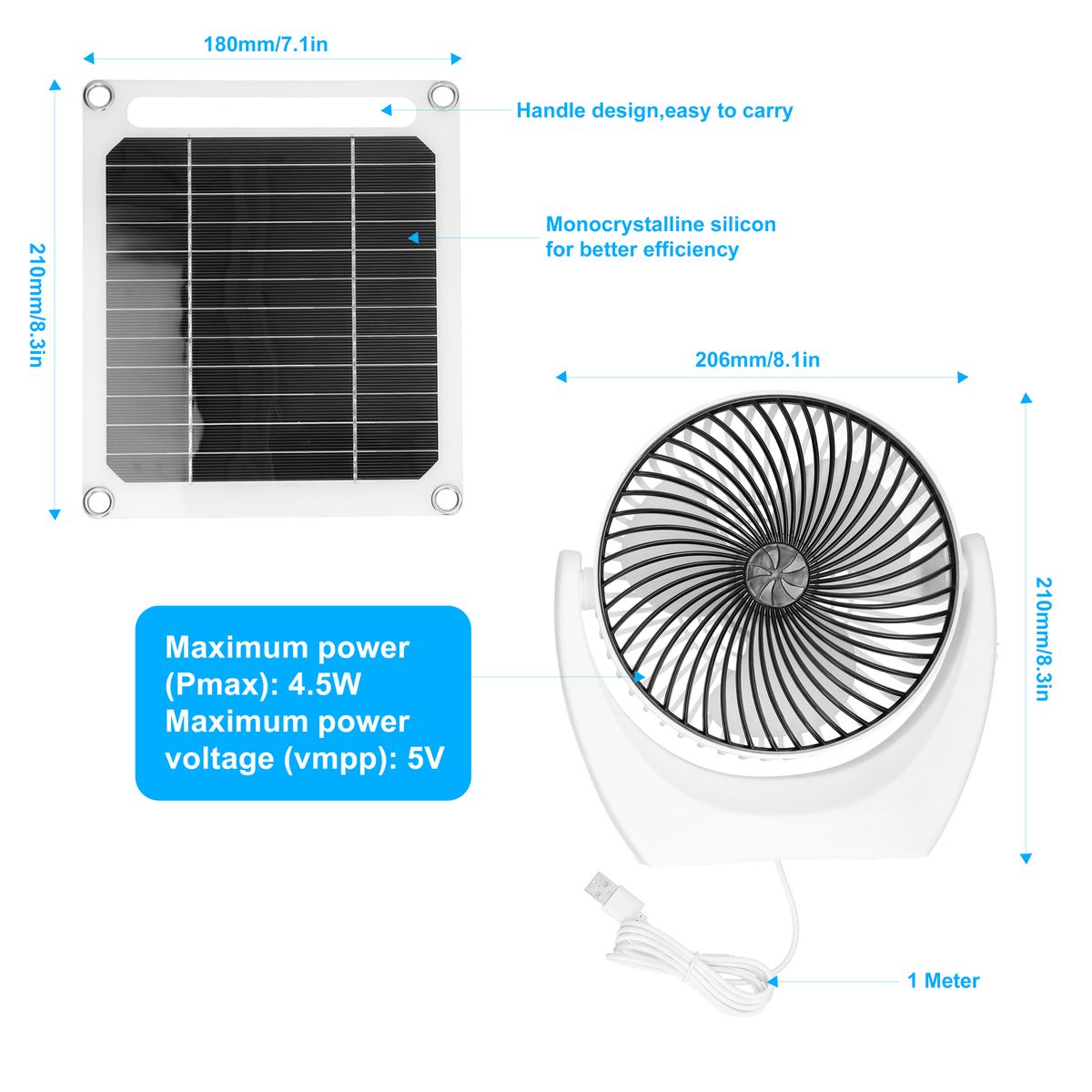 Portable 6W Solar Powered Fan Set Solar Panel