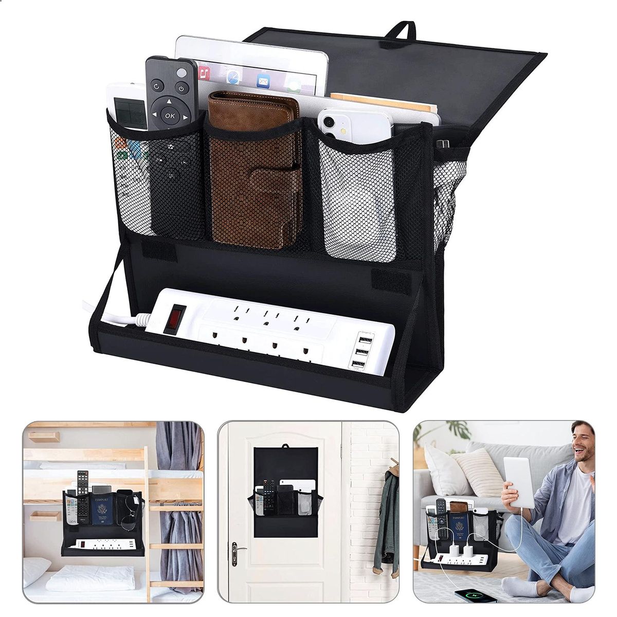 Tear-resistant Bedside Caddy Bedside Essentials Organizer for Remotes Black