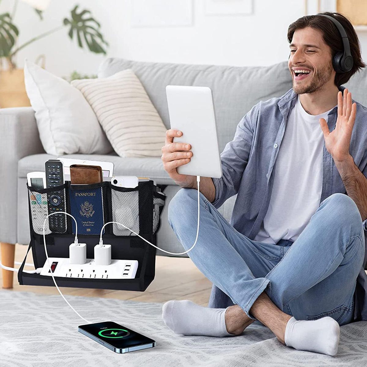 Tear-resistant Bedside Caddy Bedside Essentials Organizer for Remotes Black
