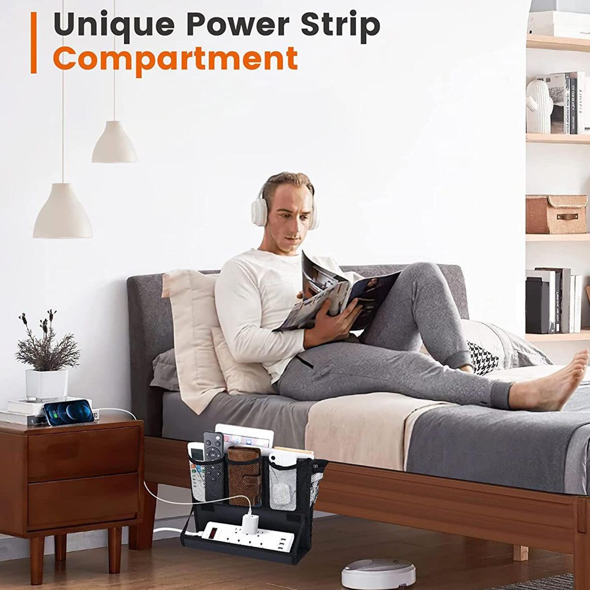 Tear-resistant Bedside Caddy Bedside Essentials Organizer for Remotes Black