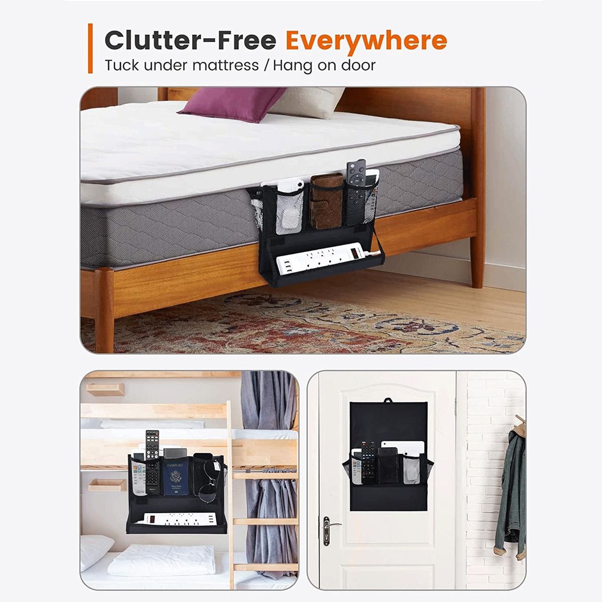 Tear-resistant Bedside Caddy Bedside Essentials Organizer for Remotes Black