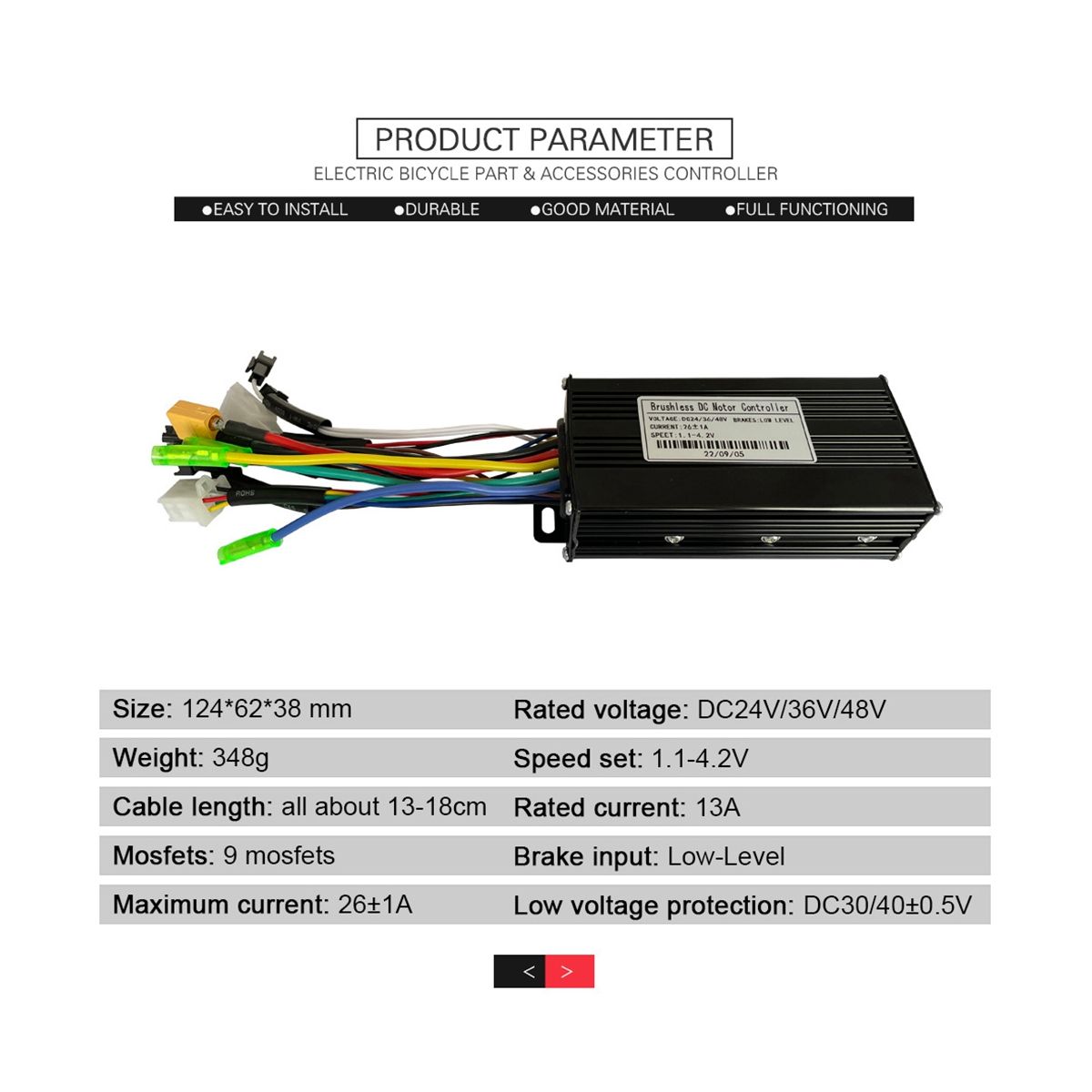 24V/36/48V E-Bike Sine Wave 26A 500/750W SM Three Mode Brushless Controller Electric Scooter Electric Bicycle Accessorie